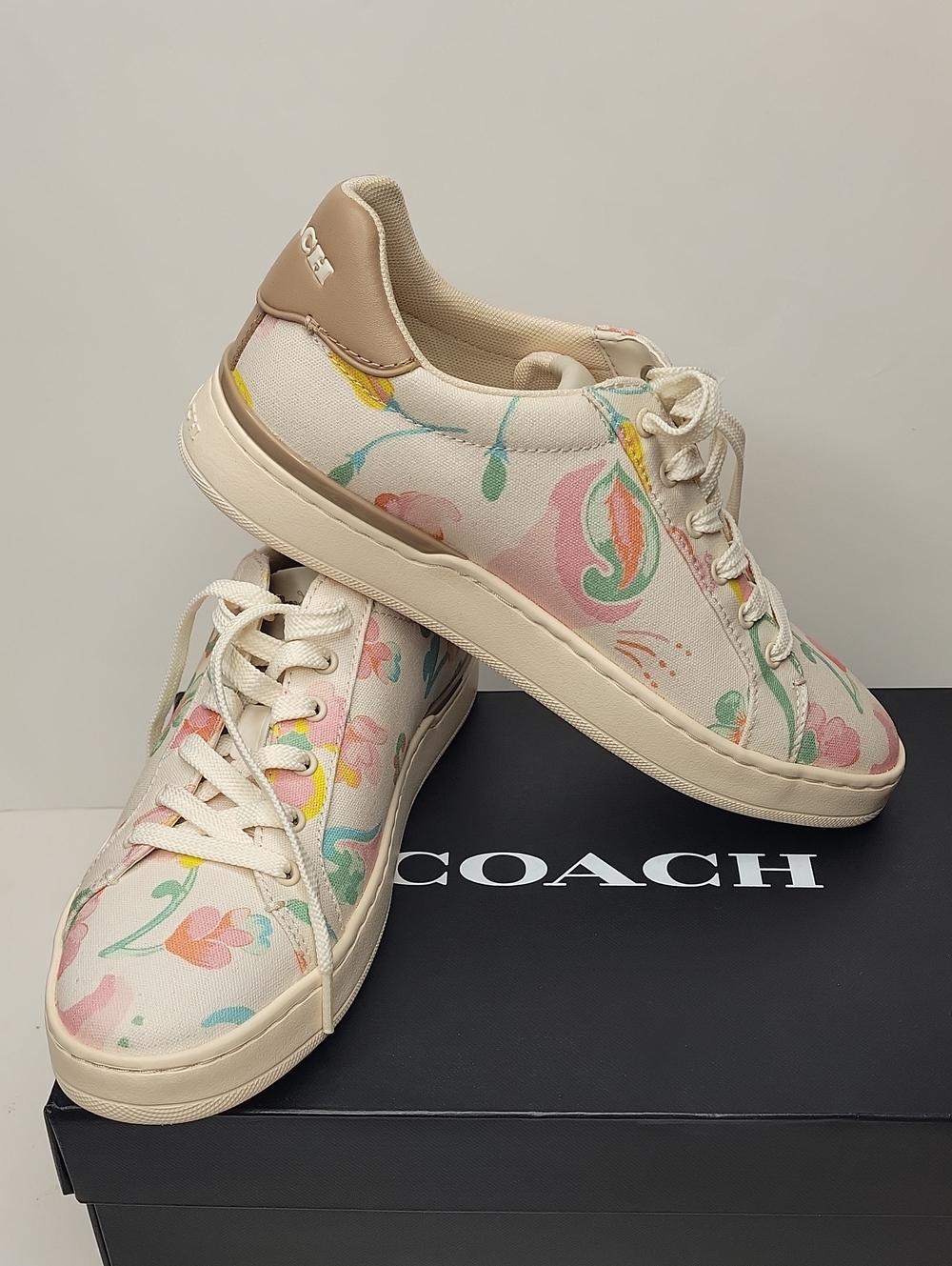 Coach Cream Floral Low-Top Sneakers with Pastel Accents